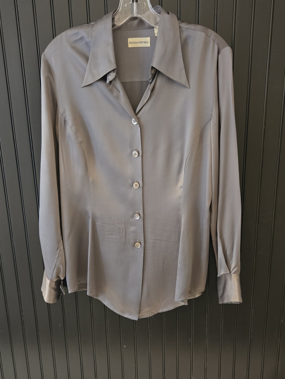 Banana Republic Women's Silver-Grey Button-Down Shirt
